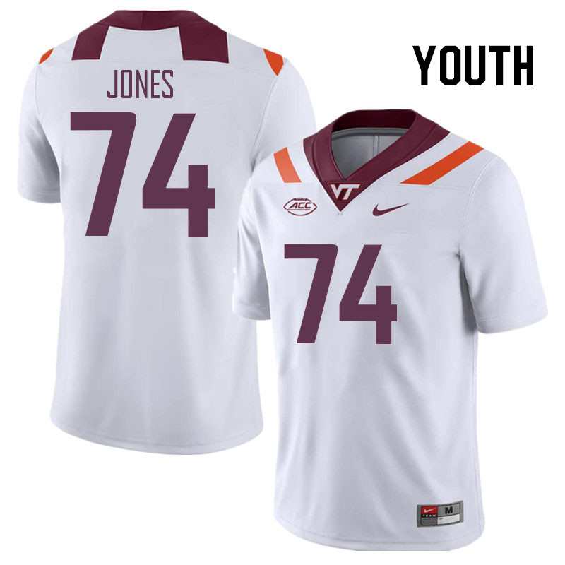 Youth #74 William Jones Virginia Tech Hokies College Football Jerseys Stitched Sale-White
